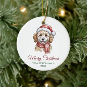 Personalized Goldendoodle Dog Santa Hat Christmas  Ceramic Ornament