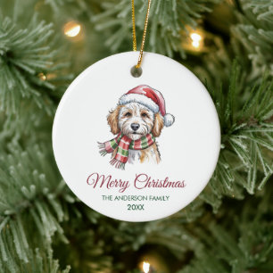 Personalized Goldendoodle Dog Santa Hat Christmas  Ceramic Ornament