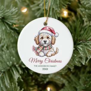 Personalized Goldendoodle Dog Santa Hat Christmas  Ceramic Ornament