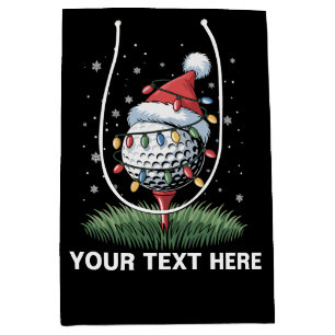 Personalized Golf Ball Christmas Tree Santa Hat  Medium Gift Bag