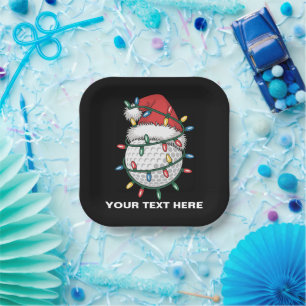 Personalized Golf Ball Santa Hat Christmas Lights Paper Plate