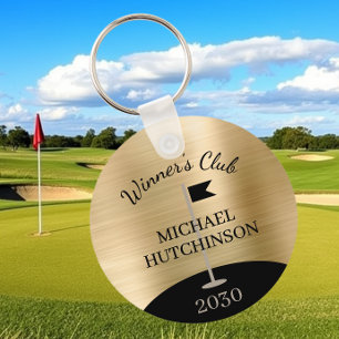 Personalized Golf Club Name Gold Key Ring