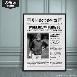 Personalized Golf Gifts, Fun Golf Newspaper  Poster