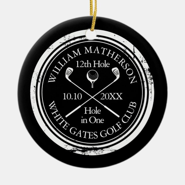 Personalized Golf Hole in One Keepsake Ceramic Ornament (Front)