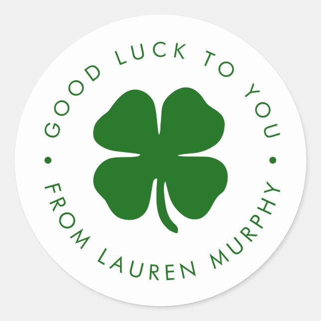 Personalized Good Luck Green Clover  Classic Round Sticker (Front)