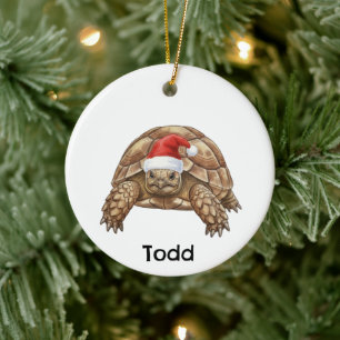 Personalized Gopher Tortoise with Santa Hat Ceramic Ornament