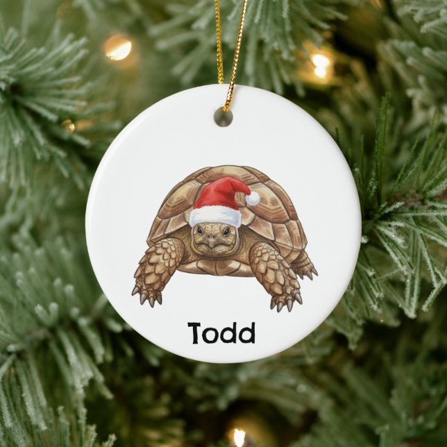 Personalized Gopher Tortoise with Santa Hat  Ceramic Ornament (Tree)
