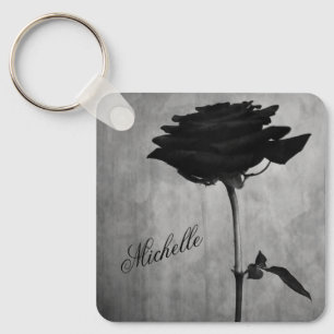 Personalized Gothic Black Rose Key Ring