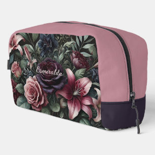 Personalized Gothic Roses Floral Travel Makeup Bag