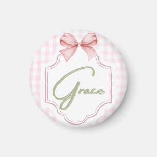 Personalized Grace Baby Girl Nursery Bow&Gingham Magnet