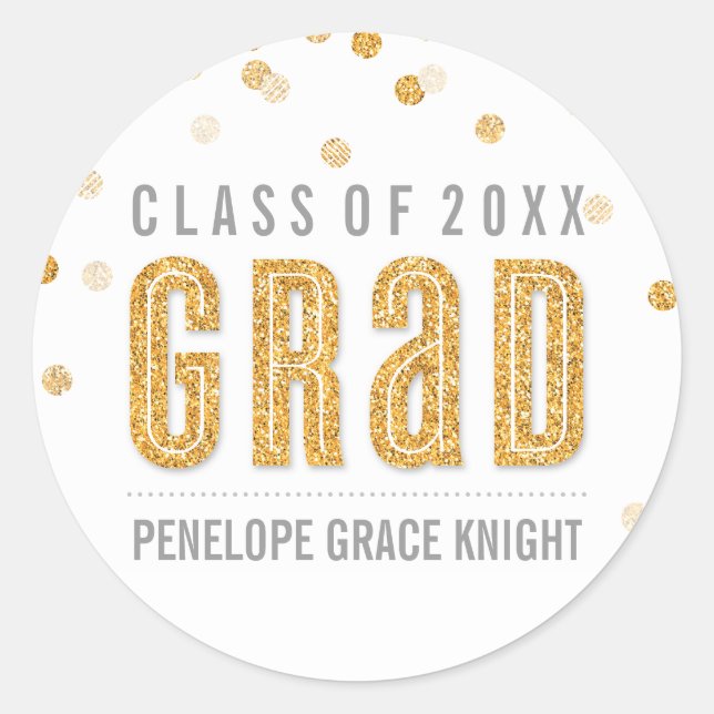 PERSONALIZED GRAD STICKER confetti glitter gold (Front)