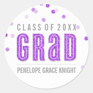 PERSONALIZED GRAD STICKER confetti glitter purple
