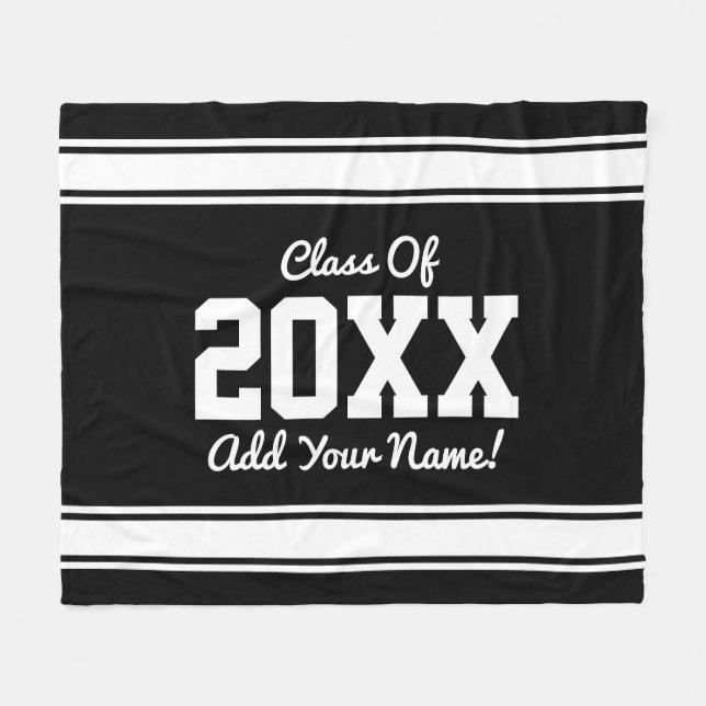 PERSONALIZED Grad Year Stripes Black Fleece Blanke Blanket (Front (Horizontal))