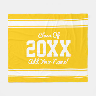 PERSONALIZED Grad Year Stripes Yellow Fleece Blank Blanket