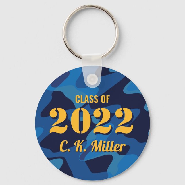 Personalized Graduate Camouflage Navy Blue Key Ring (Front)