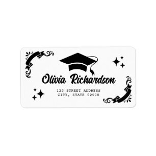 Personalized Graduation Elegant Script Stars & Cap Label