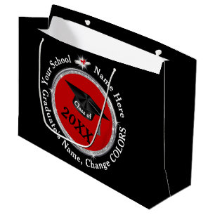 Personalized, Graduation Gift Bags, Black and Red Large Gift Bag