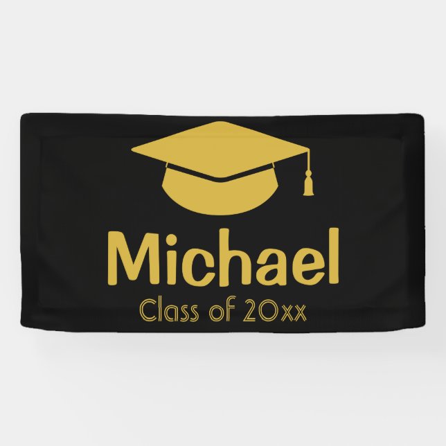 Personalized Graduation Party Gold Class of 2023 Banner (Horizontal)