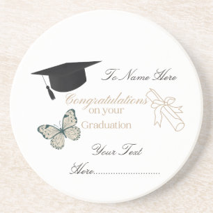Personalized Graduation with Butterflies and Hat Coaster