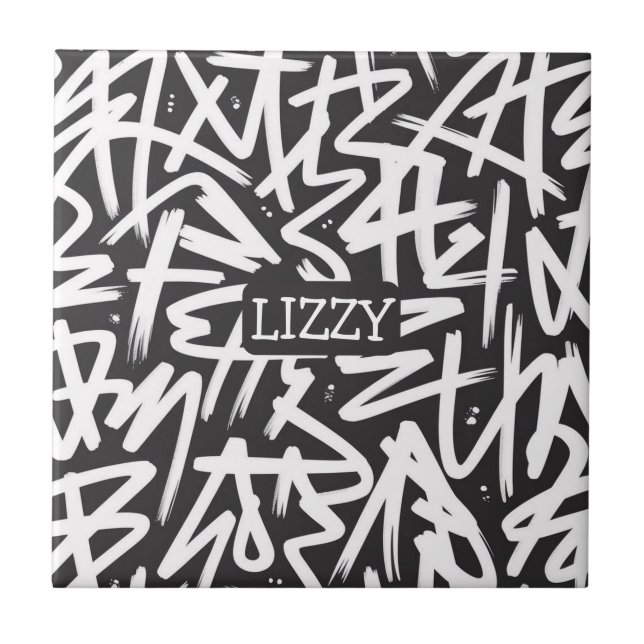 Personalized Graffiti Name Pattern — Custom Urban Ceramic Tile (Front)