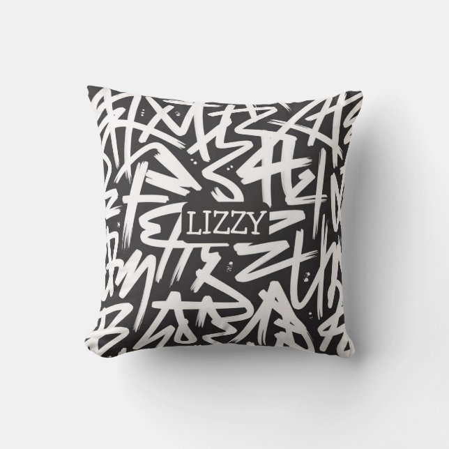 Personalized Graffiti Name Pattern — Custom Urban Cushion (Front)
