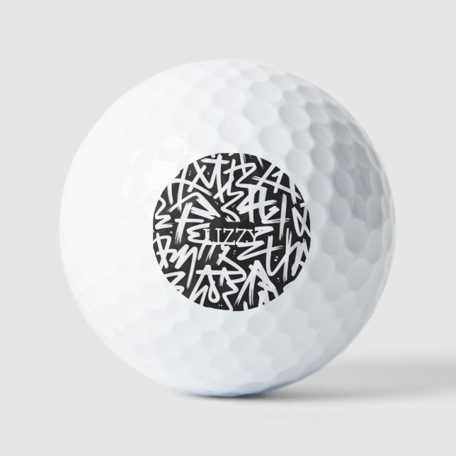 Personalized Graffiti Name Pattern — Custom Urban Golf Balls (Front)