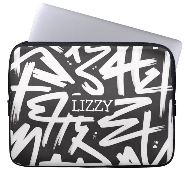 Personalized Graffiti Name Pattern — Custom Urban Laptop Sleeve (Front)