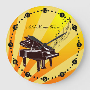 Personalized Grand Piano Notes Yellow and Gold Large Clock
