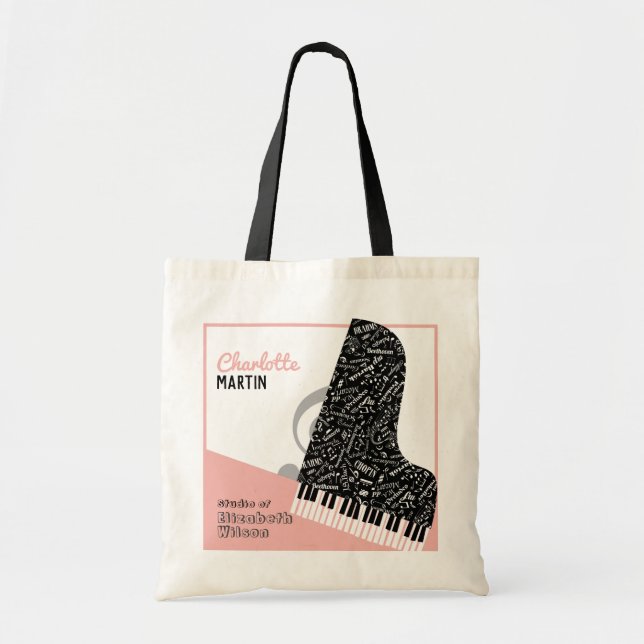Personalized Grand Piano Student Teacher Soft Pink Tote Bag (Front)