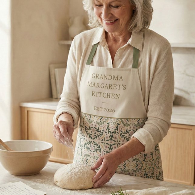 Personalized Grandma Kitchen Gift Botanical Green Apron (Creator Uploaded)