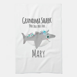 Personalized Grandma Shark Doo Doo Doo Tea Towel