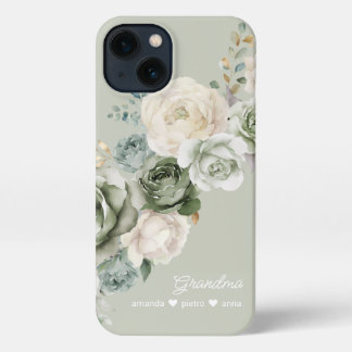 Personalized Grandmother Floral  Sage Green iPhone 13 Case