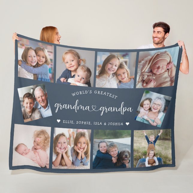 Personalized Grandparents 10 Photo Collage Modern Fleece Blanket (In Situ)