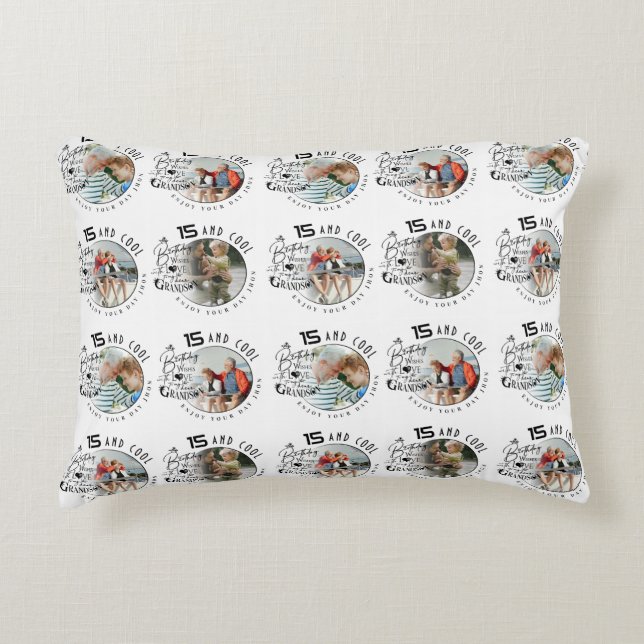 Personalized Grandson Birthday Photo Gifts Decorative Cushion (Front)