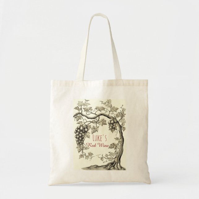 Personalized Grape Vine Red Wine Tree Tote Bag (Front)