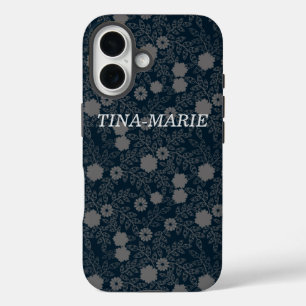 Personalized Graphic Black & Grey Flower Design  iPhone 16 Case