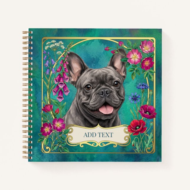 Personalized Gray Blue French Bulldog Notebook (Front)