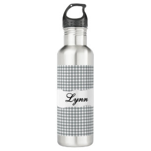Personalized Gray Gingham Pattern & Custom Name 710 Ml Water Bottle