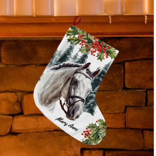 Personalized Gray Horse Christmas Stocking