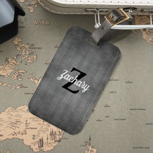 Personalized Gray Vintage Pinstripe Retro Monogram Luggage Tag