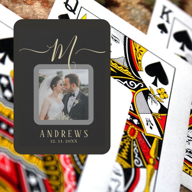 Personalized Gray White Photo Signature Wedding Playing Cards (Creator Uploaded)