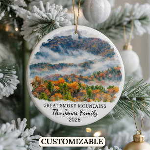 Personalized Great Smoky Mountains, North Carolina Ceramic Ornament