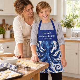 Personalized Greek Blue Octopus Kids' Apron