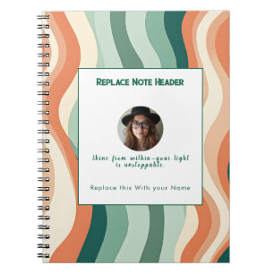 Personalized Green and Orange Wave Patterned  Notebook