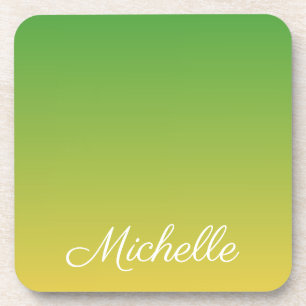 Personalized green and yellow ombre coaster