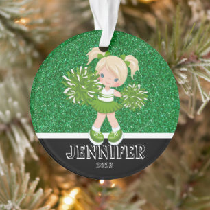 Personalized Green & Black Cheerleading Ornament 