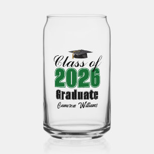 Personalized Green Class of 2026 Graduation Can Glass
