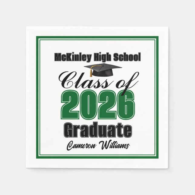 Personalized Green Class of 2026 Graduation Party Napkin (Front)