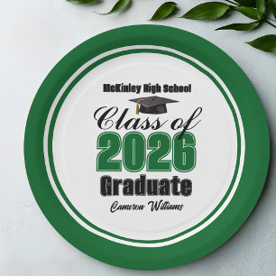 Personalized Green Class of 2026 Graduation Party Paper Plate