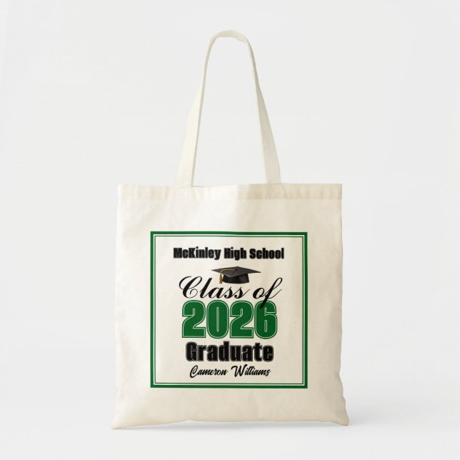 Personalized Green Class of 2026 Graduation Party Tote Bag (Front)